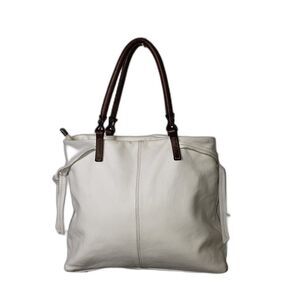 Innue Tote Bag Womens White Genuine Leather Brown Handles Italy Purse Satchel